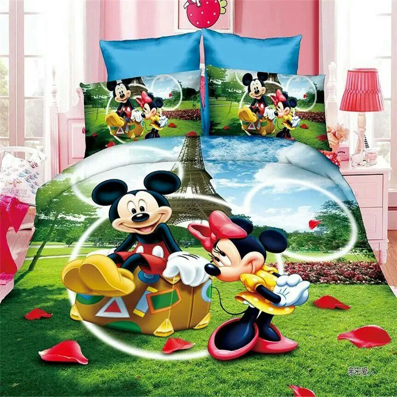 

Lovely Mickey and Minnie Mouse Bedding Set Twin Size Duvet Covers Single Bed Fitted sheet for Kids Boys Bedroom Decor Girls 3-4