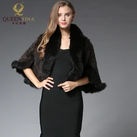 2018 new style genuine knitted mink fur shawl poncho with fox fur trimming real fur jacket women fashion natural mink fur coats