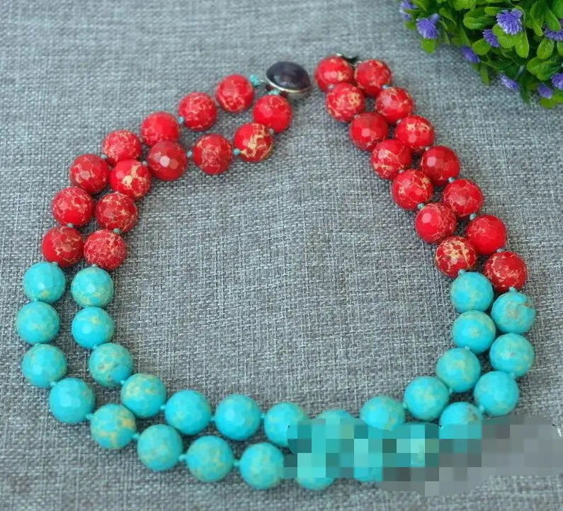 Бесплатная доставка&gt 2Row 14 мм Императорский граненый круглый ожерелье 18-20'' |