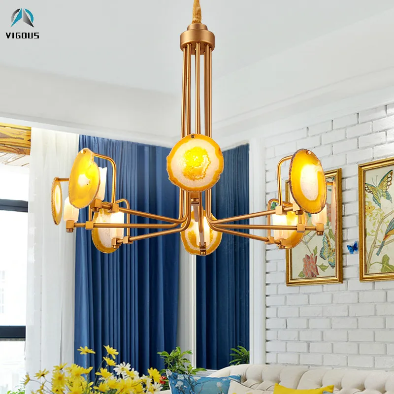 

Post Moder Colorful Natural Agate G9 Led Chandelier Luxury Living Room Lustre Chandelier Lighting Indoor Pendant Chandelier