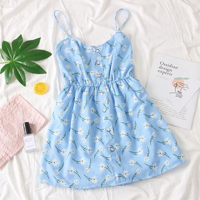 sky blue SINGRAIN Boho Цветочные женские комбинезоны пляжный принт Cami комбинезоны широкие брюки короткие с рюшами Комбинезоны для отдыха женские Комбинезоны на бретелях - Цвет: sky blue