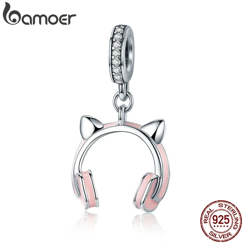 BAMOER, Новое поступление, 925 пробы, серебряные, кошачьи наушники, Висячие, подвеска, шарм, подходит для женщин, браслет, сделай сам, бусины, ювелирное изделие SCC441