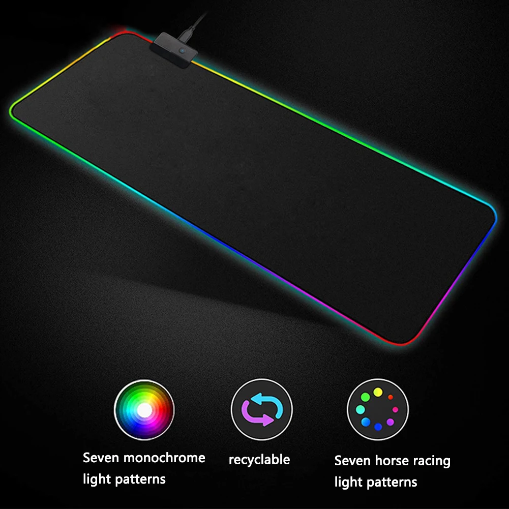 Цветная (RGB) светодиодный коврик для мыши большой USB Проводная Подсветка игровой