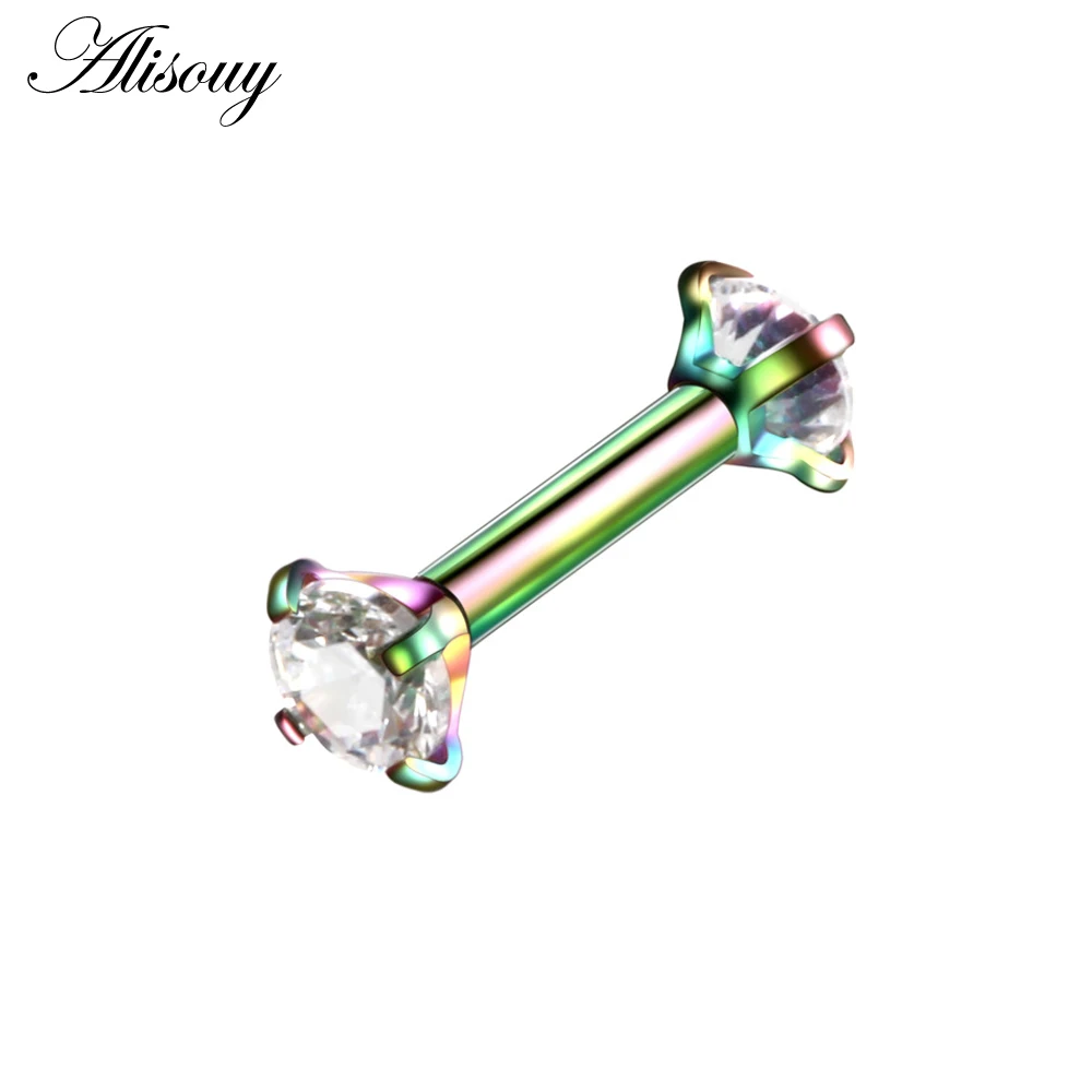 Rainbow Clear CZ Двойные круглые серьги для женщин хирургический стальной стержень серьги хрящевой пирсинг ухо драгоценный камень циркон стразы серьги стержни ювелирные изделия - Окраска металла: Rainbow Clear CZ
