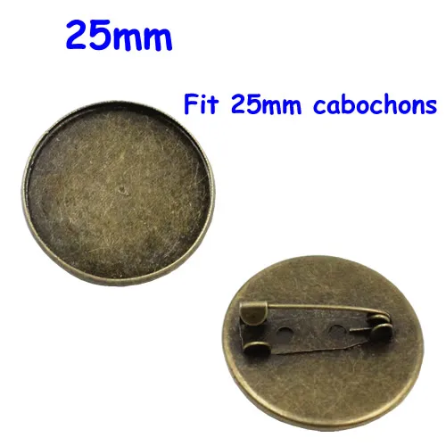 25mm 20 шт./лот, винтажная круглая пустая металлическая оправа, пустая Базовая брошь из кабошона с внутренним диаметром 12 мм, 16 мм, 18 мм, 20 мм, 25 мм, 30 мм, K05060 - Цвет: 25mm