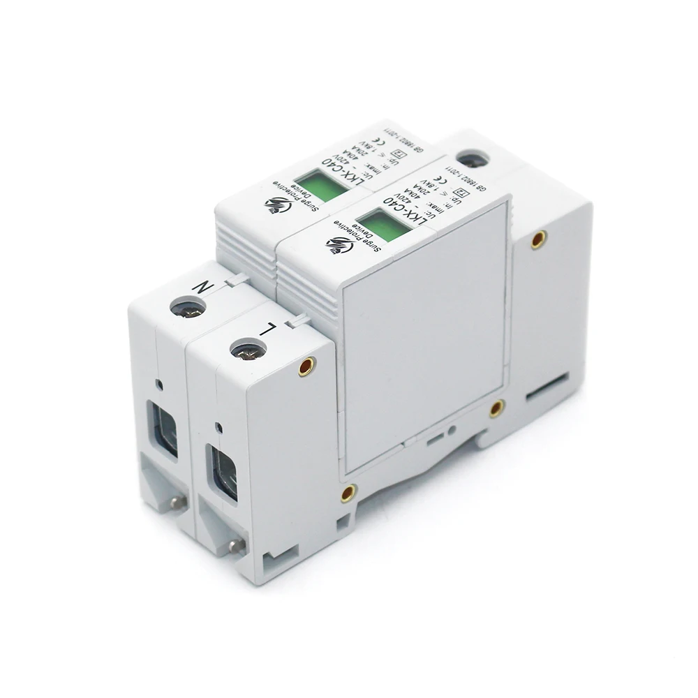 Горячая C40-2P 20KA~ 40KA~ 420 V AC SPD дом Защита от перенапряжения защитное Низковольтное предохранительное устройство 1 P+ N защита от молнии