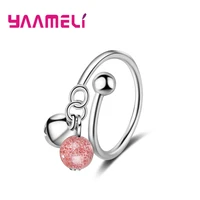 cute pink stone opening resizable finger rings for women girls 925 silver metal statement jewelry high end factory outlet sales