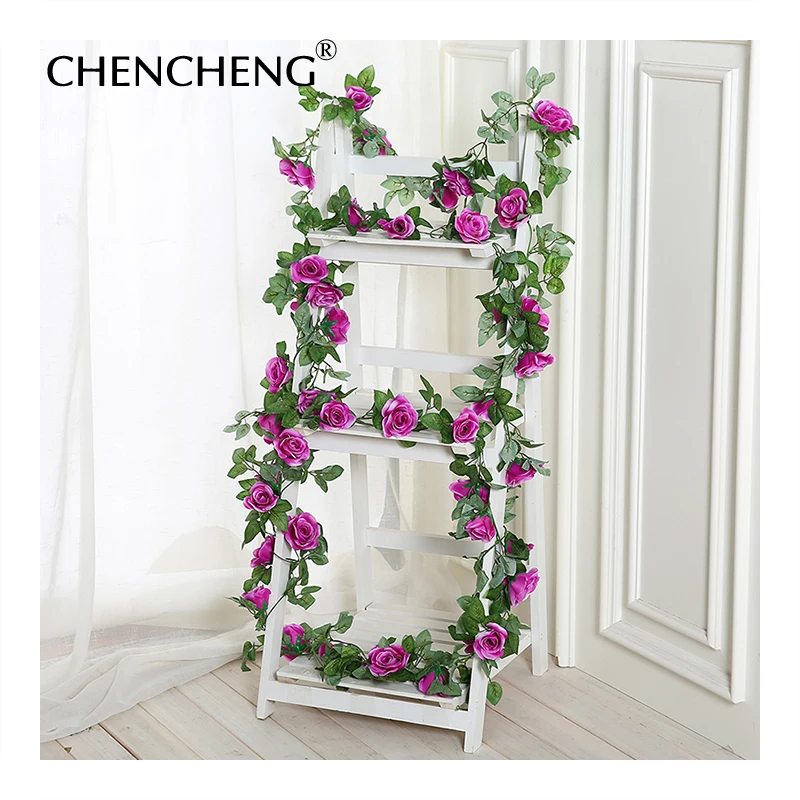 CHENCHENG 2 шт./лот искусственный шелк роза поддельные цветы лоза ротанга настенный