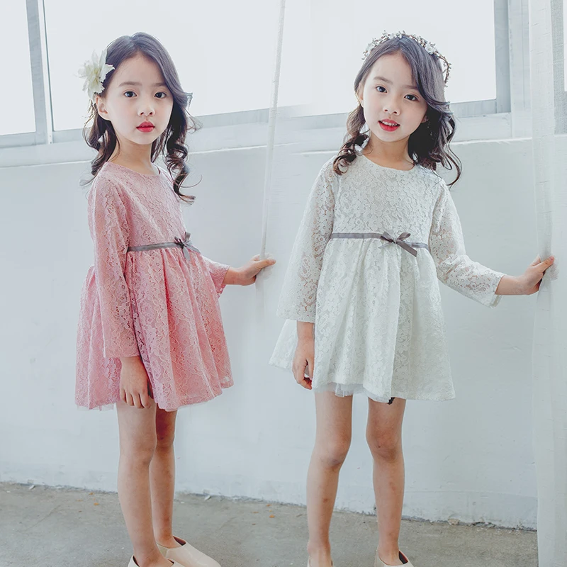 Новые модные весна-осень От 2 до 8 лет Детская одежда кружевное платье для девочек