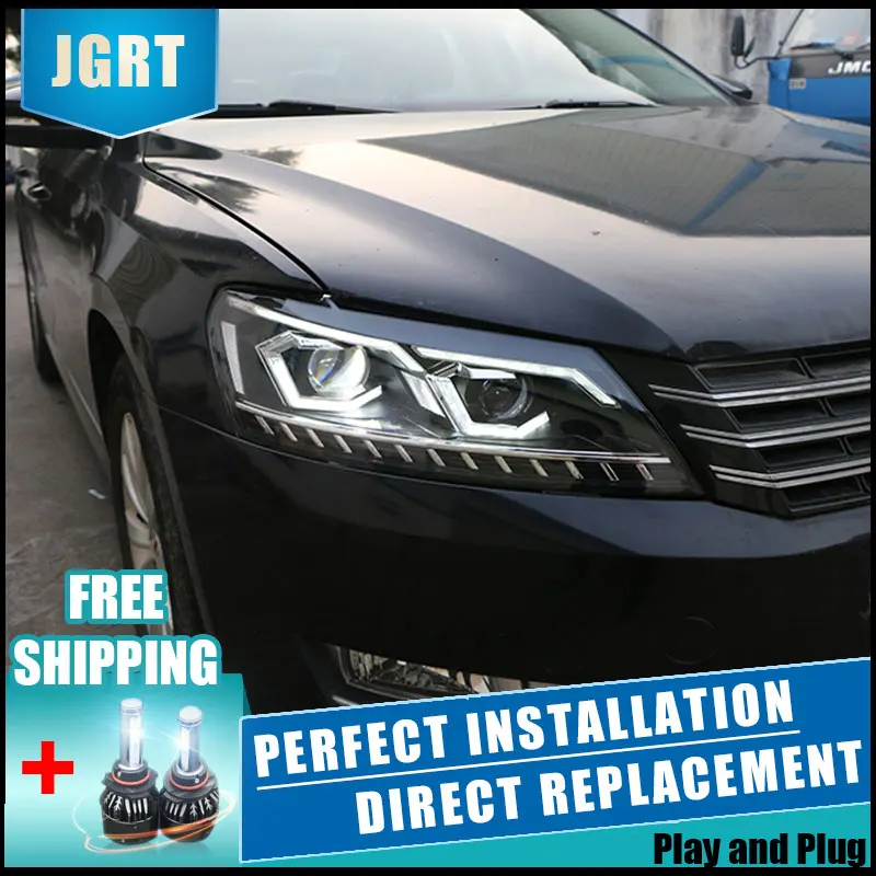 2 шт. светодиодный фонарь для Volkswagen Passat 12-15 Автомобильный светодиодный фонарь с двойными ксеноновыми линзами автомобильные аксессуары дневные ходовые огни противотуманные фары