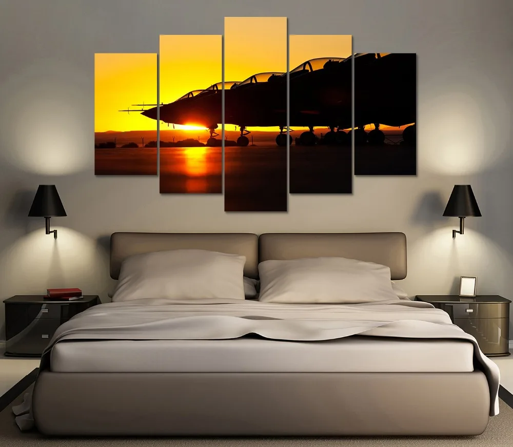 HD печать 5 шт. военные самолеты закат холст настенная живопись Домашний декор