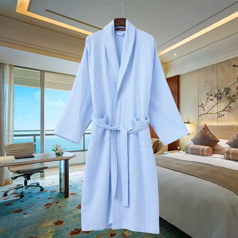 Summer Bathrobe Mens Kimono Robe Hotel Cotton Solid Nightgowns Men's robe Suck Long Bath Towels Gown Male Lounge Sleepwear | Мужская