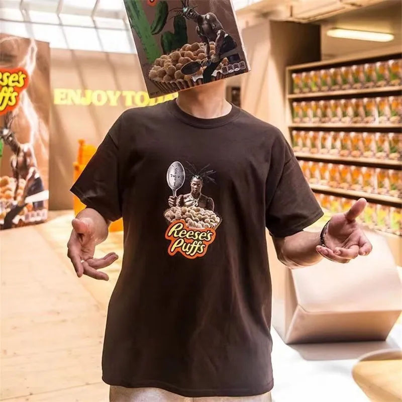 Футболка с изображением Трэвиса Скотта x R eese's P uffs limited edition для мужчин и женщин с изображением Трэвиса Скотта ASTROWORLD