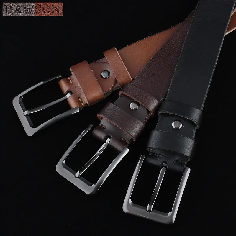 Модные мужские ремни Hawson коричневый кожаный итальянский ремень с металлической