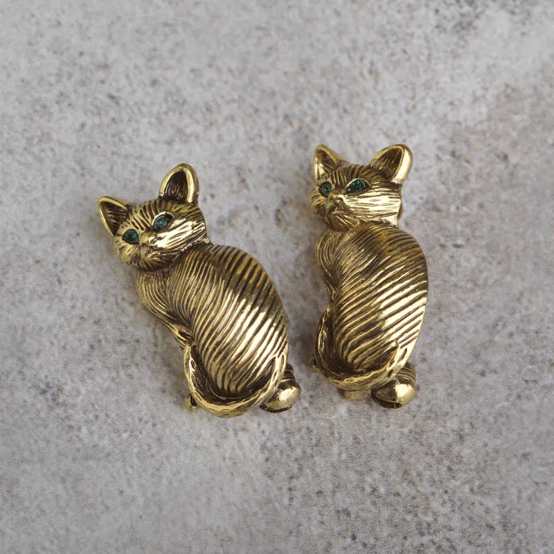 Винтаж Кошка Брошь Изумрудный Кристалл Металлического Сплава Броши Для Женщин