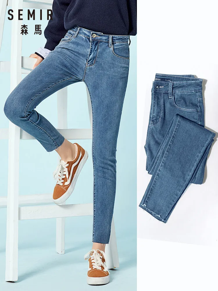 SEMIR, женские укороченные обтягивающие джинсы с необработанным краем, Ретро стиль, женские джинсы до щиколотки, потертые джинсы с молнией, облегающие джинсы