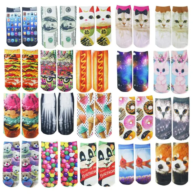Носки с 3D принтом женские новые милые короткие носки унисекс хлопковые разных