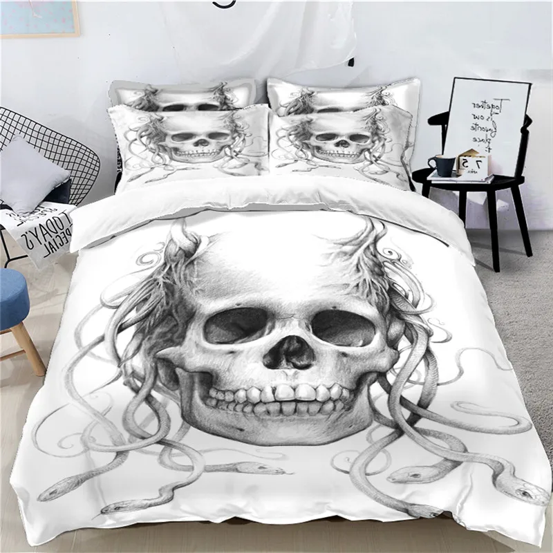 

White Skeleton Halloween 3D Bedding Set Twin Queen size California King bed cover Double Bed set bedsheet Duvet Cover Pillowcase