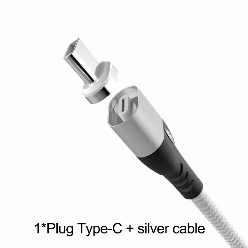 Silver For Type C IONCT 3A Быстрая зарядка Магнитный кабель для передачи данных для iPhone samsung Android Шнур кабель провода телефонной магнитное зарядное устройство Тип C Micro USB кабель для передачи данных - Цвет: Silver For Type C