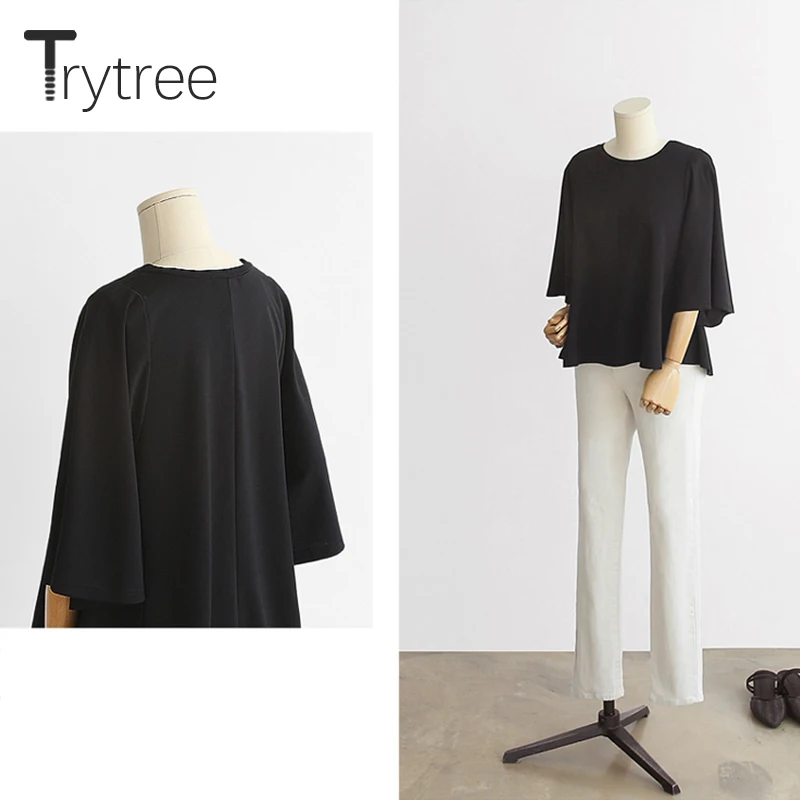 Футболка Trytree женская с круглым вырезом повседневный однотонный топ из