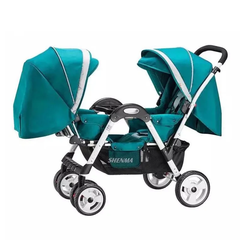 

0637Double Baby Stroller Convertible Face To Face Twins Baby Stroller Lie Flat Folding Newborn Carriage Trolley Double Stroller