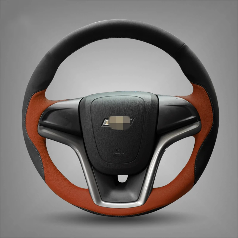 

Hand Sew Black Suede Brown Leather Car Steering Wheel Cover for Chevrolet Malibu 2011-2014