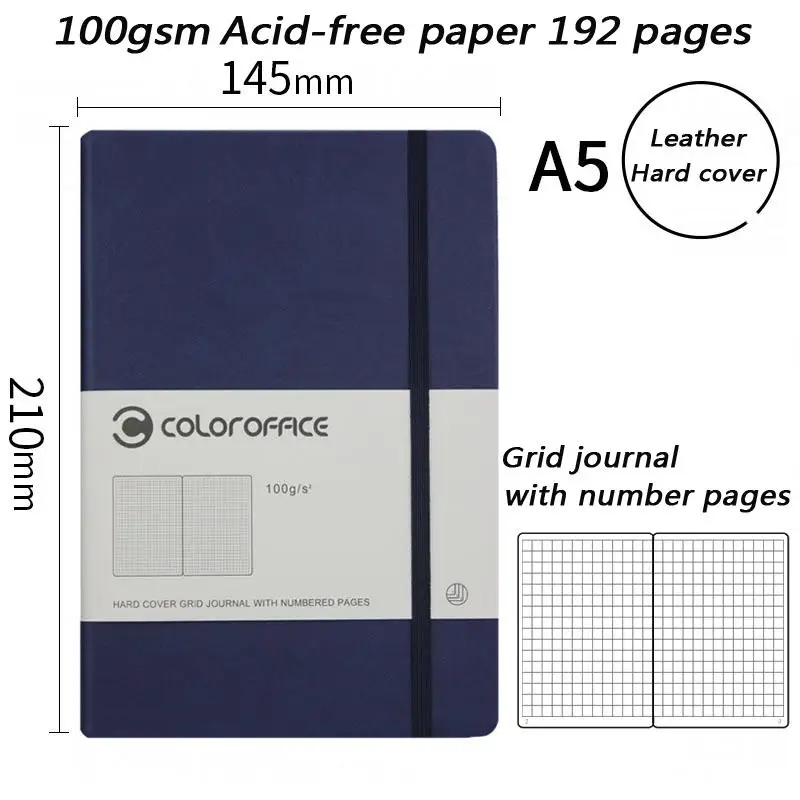 A5 Leather Hardcover Notebook Bandage Grid Bullet Journal Personal Diary Note Pad Notebook for School Custom Logo - Цвет: Deep Blue