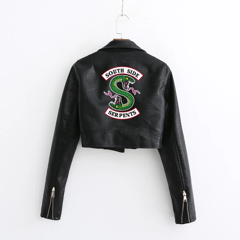 Riverdale Southside Serpents Short Leather Jacket Women Cropped Pu Coats | Мужская одежда