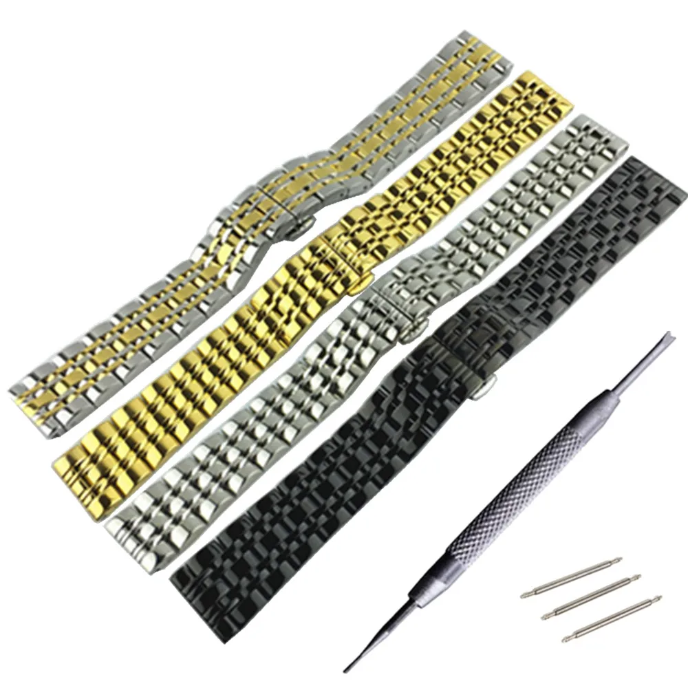 HQ Stainless Steel Watchband 20mm 22mm 24mm Silver Solid Link Watch Band Strap Replacement Bracelet for Men Women + Tool