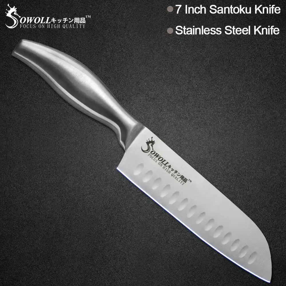 I.7 santoku knife Sowoll 6 шт. набор кухонных ножей лезвие из нержавеющей стали Острый удобный изогнутый нож шеф-повара нож для нарезки хлеба Santoku кухонный инструмент - Цвет: I.7 santoku knife