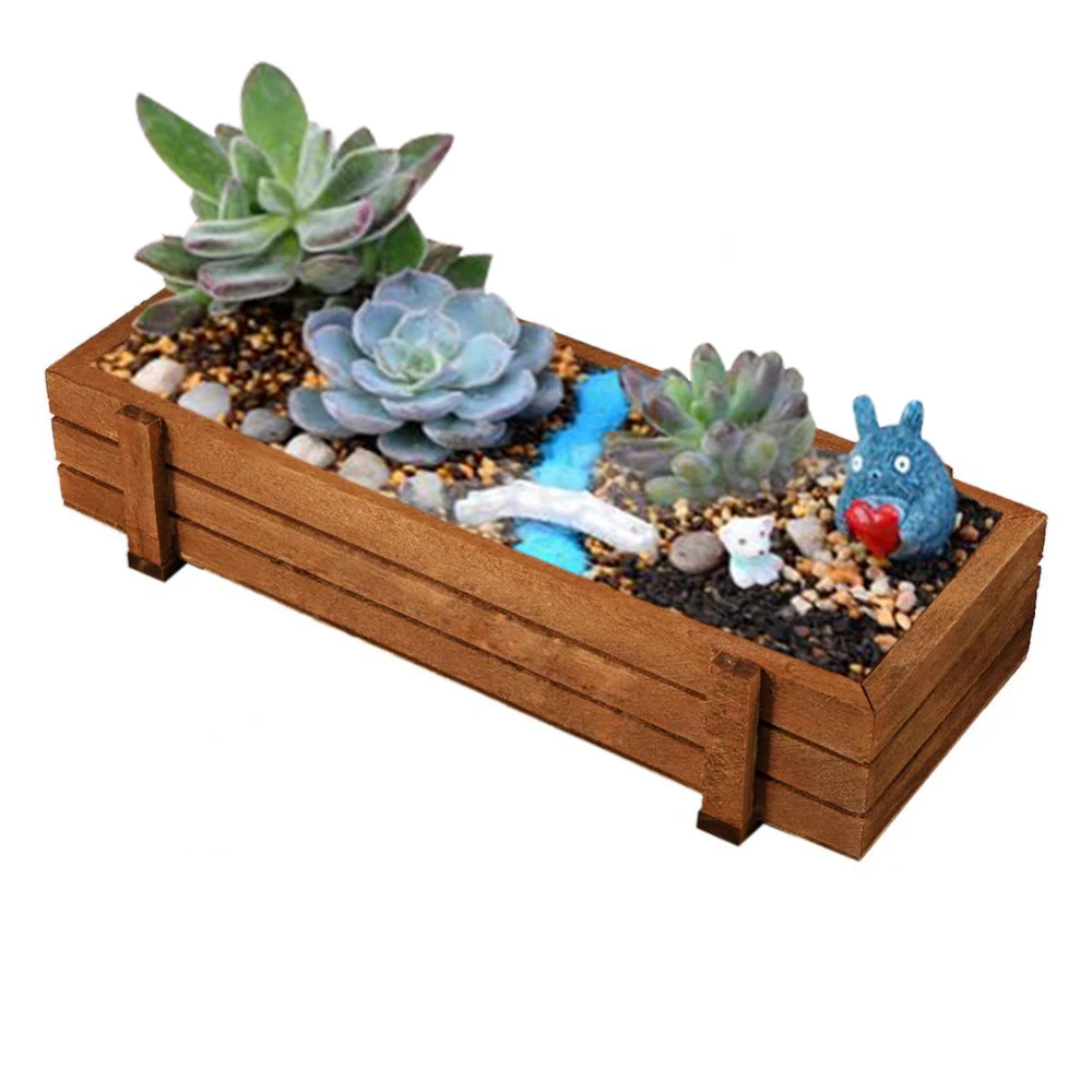 Деревянный цветочный горшок винтажный прямоугольный для растений суккулентов