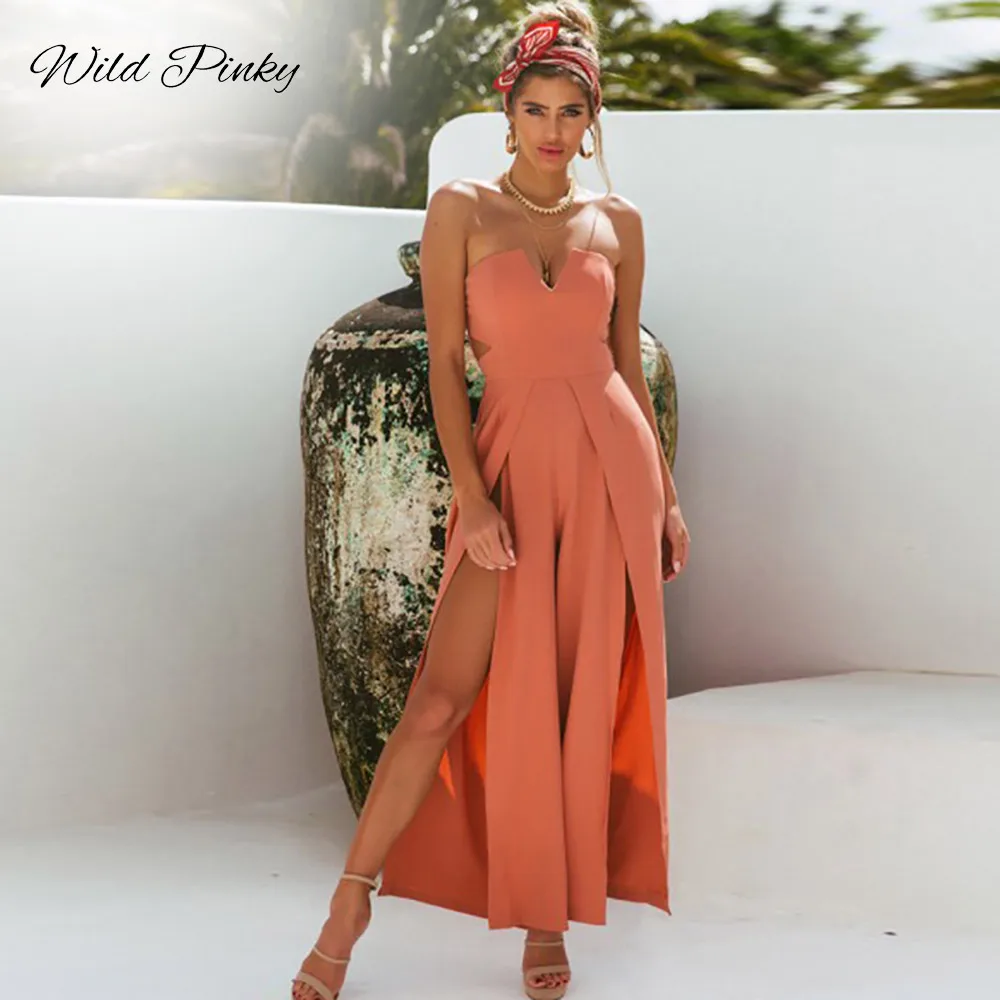 WildPinky 2019 стильные широкие комбинезоны Повседневное Высокая Талия Разделение без