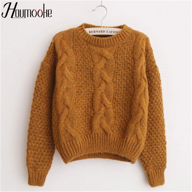 Houmooke 2017 Fashion Loose Sweater Women Sweaters And Pullovers O-Neck poncho Twisted sweater long sleeves Jumper Sueter Mujer | Женская