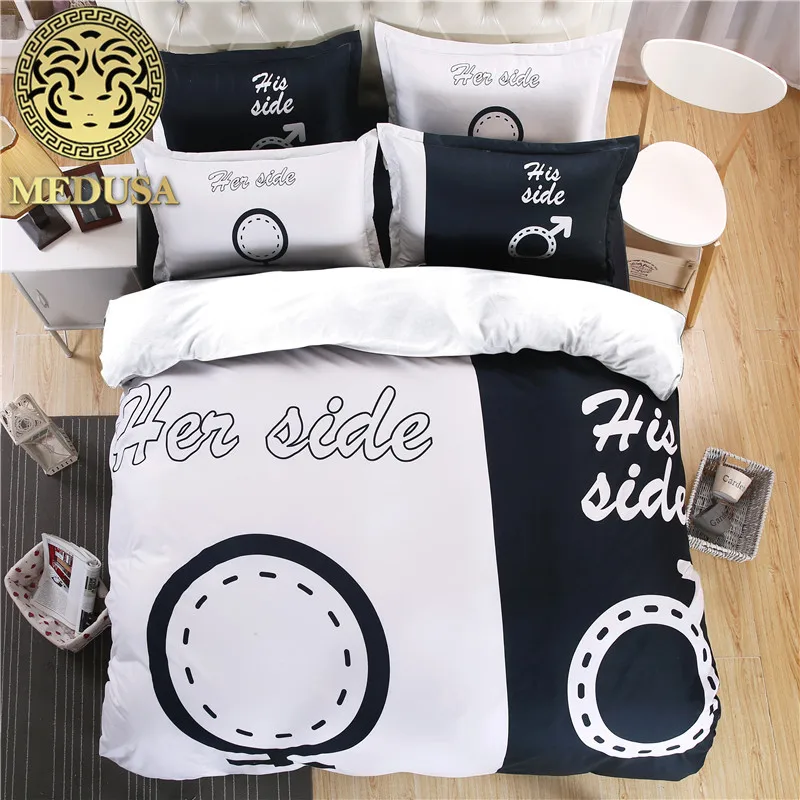 Босс Черный и белый цвета его/ее сбоку постельных принадлежностей пододеяльник