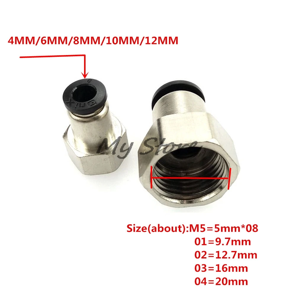 Высокое качество 4, 6, 8, 10, 12 мм Пневматический разъем(M5''1/8''1/4''3/8''1/2 '') внутренняя резьба толчок в фитинг для пневматической трубы соединения черный