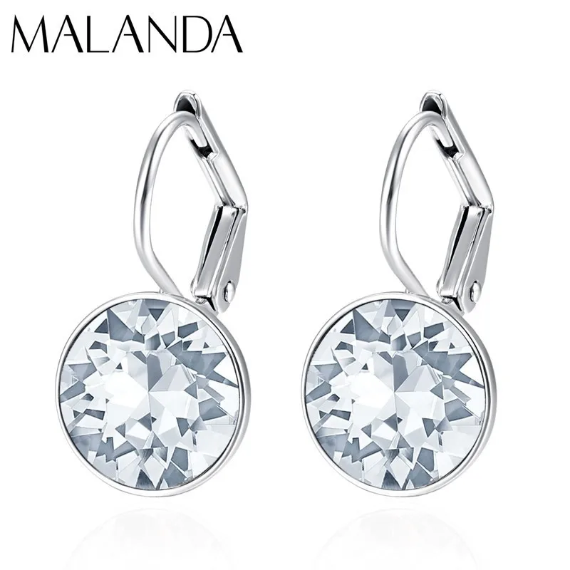 Crystal white Круглые маленькие серьги-гвоздики с кристаллами Swarovski для женщин, Новые Модные Серьги серебряного цвета, свадебные ювелирные изделия, подарок для девушек - Окраска металла: Crystal white