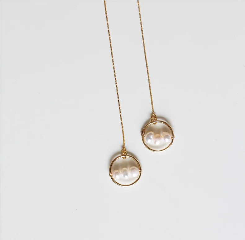 Модные золотые для ушей длинные серьги женщин brincos милые с пресноводным жемчугом