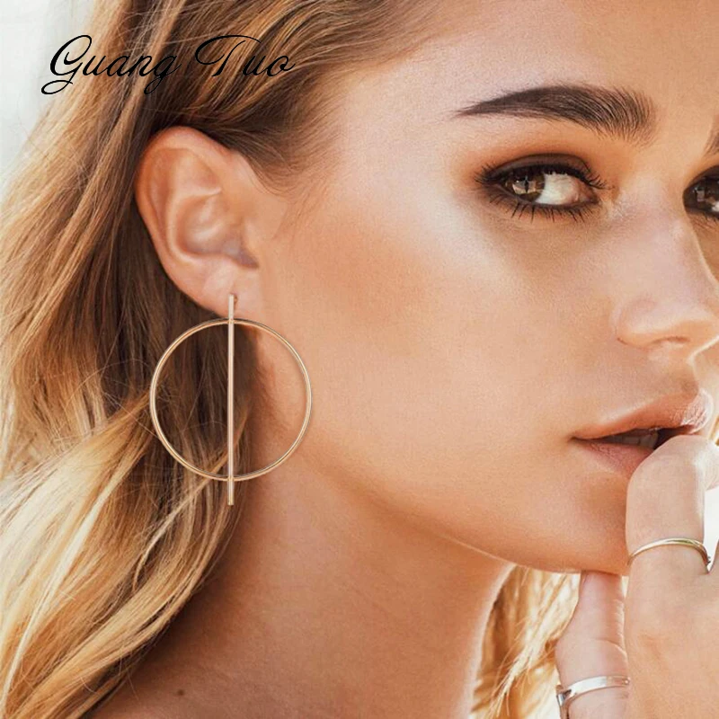 ES2171 Big Circle Stud Earrings For Women Geometric Brincos Bijoux boucle d'oreille Gold Color Fashion Jewelry Earring 2019 NEW |