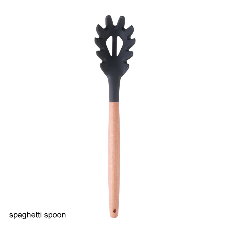 spaghetti spoon Силиконовые кухонные инструменты Наборы для приготовления пищи суповая ложка лопатка антипригарная лопата с деревянной ручкой специальная термостойкая конструкция - Цвет: spaghetti spoon