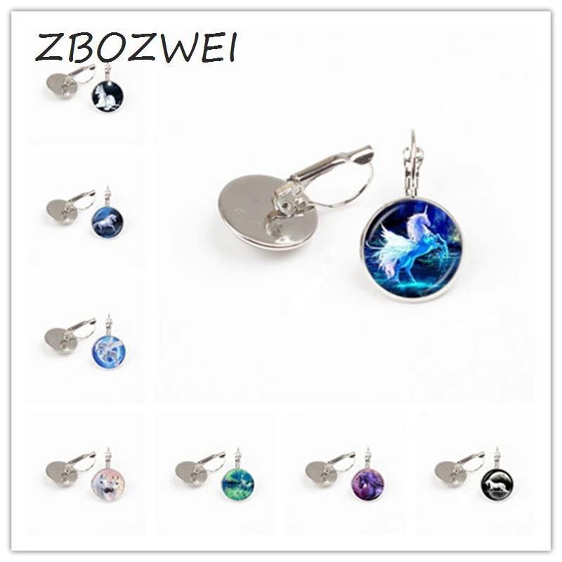ZBOZWEI лунный Единорог Фото Серьги Лошадка с крыльями Jewelry Стекло кабошон серьга