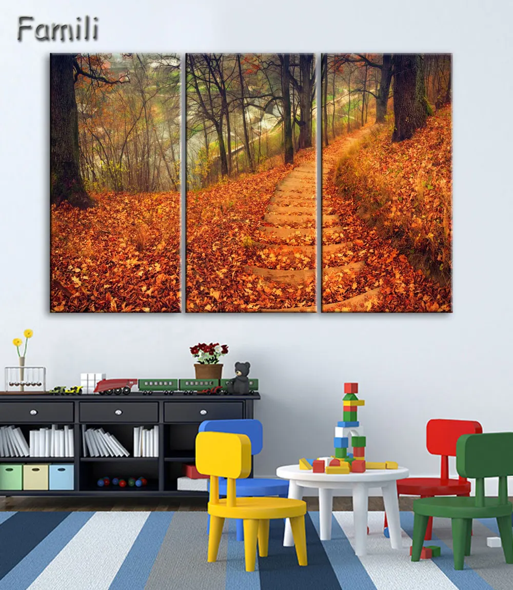 Набор картин без рамы Осенний пейзаж 3 шт. | Дом и сад