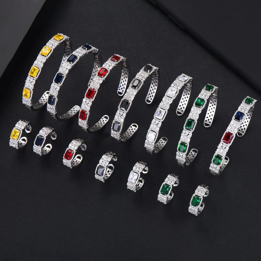 Набор ювелирных изделий кольцо и кристалл квадратные 7 цветов | Украшения