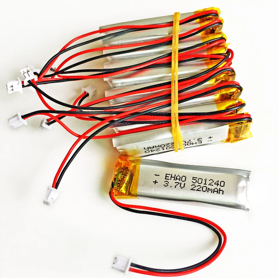 10 шт. 3 7 в 220 мАч литий полимерная LiPo аккумуляторная батарея Лев 501240 JST 1 25 мм 2pin для
