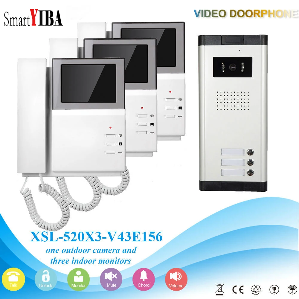 

SmartYIBA 2 Units Apartment Video Intercom 4.3"Inch Monitor Video Doorbell DoorPhone Speakphone Intercom Home Security System