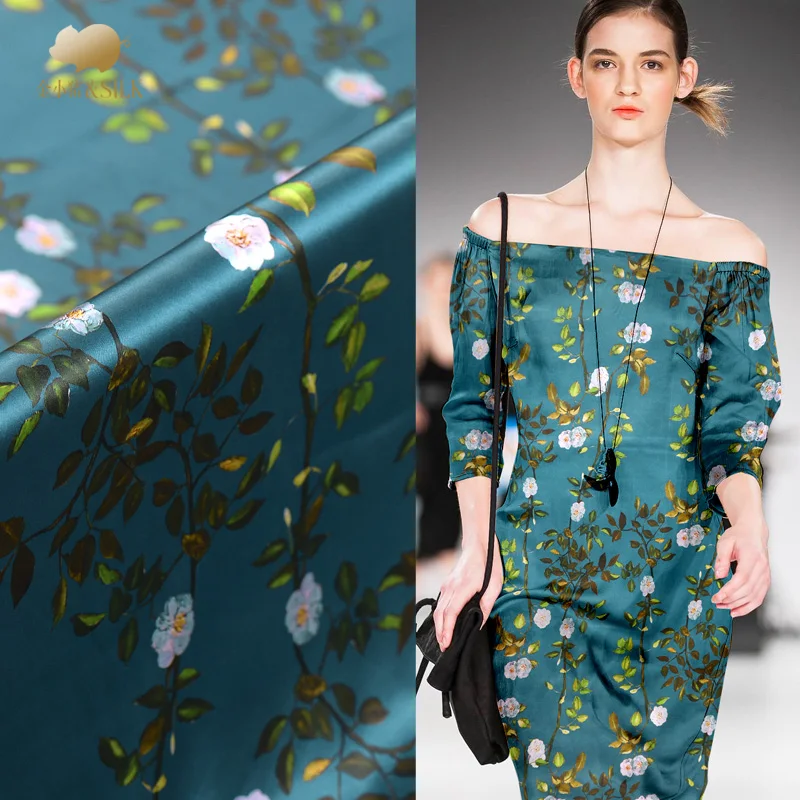 High-end silk stretch satin fabric digital inkjet heavy drapes cheongsam dress Wholesale cloth | Дом и сад