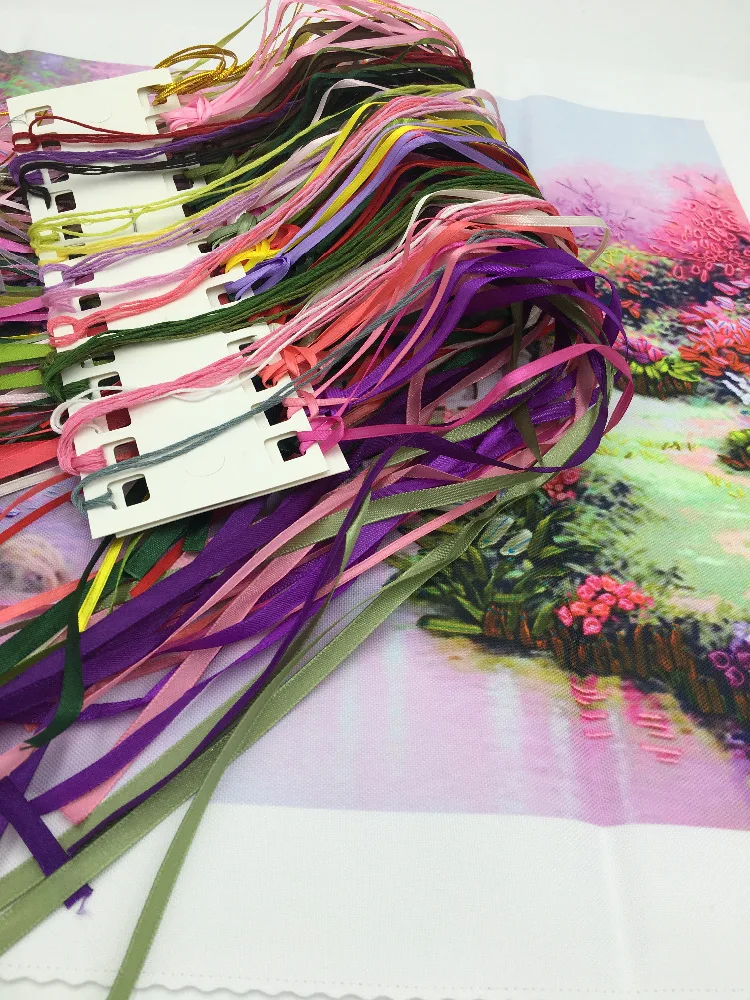 50*60cm Stay together DIY cross stitch kits sets handmade needlework 3D ribbon embroidery Romantic cherry blossom A28 | Дом и сад