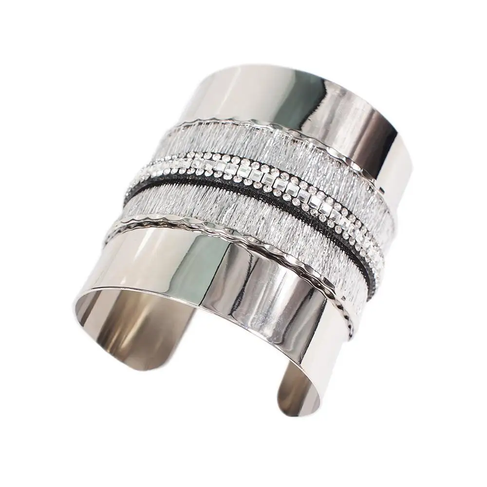 Silver Bangle MANILAI Панк Сплав массивное манжета браслет для женщин дизайн женские браслеты со стразами аксессуары ювелирные изделия - Окраска металла: Silver Bangle