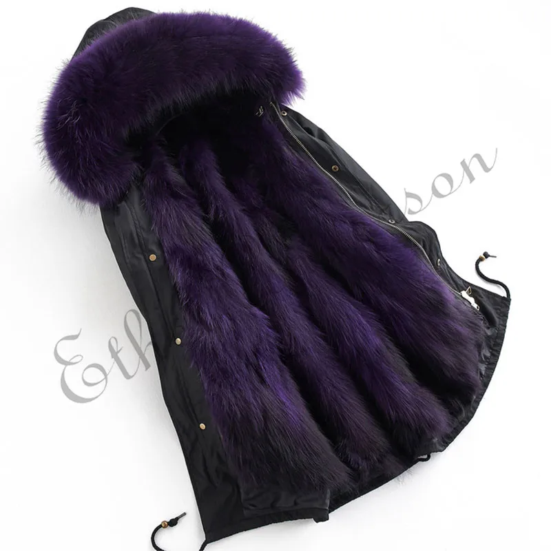 3 Purple(L 85cm) ETHEL ANDERSON длинная парка из натурального меха дешевле, чем в 11,11 году, акция, пальто с меховым воротником, куртка с капюшоном, верхняя одежда, съемная - Цвет: 3 Purple(L 85cm)