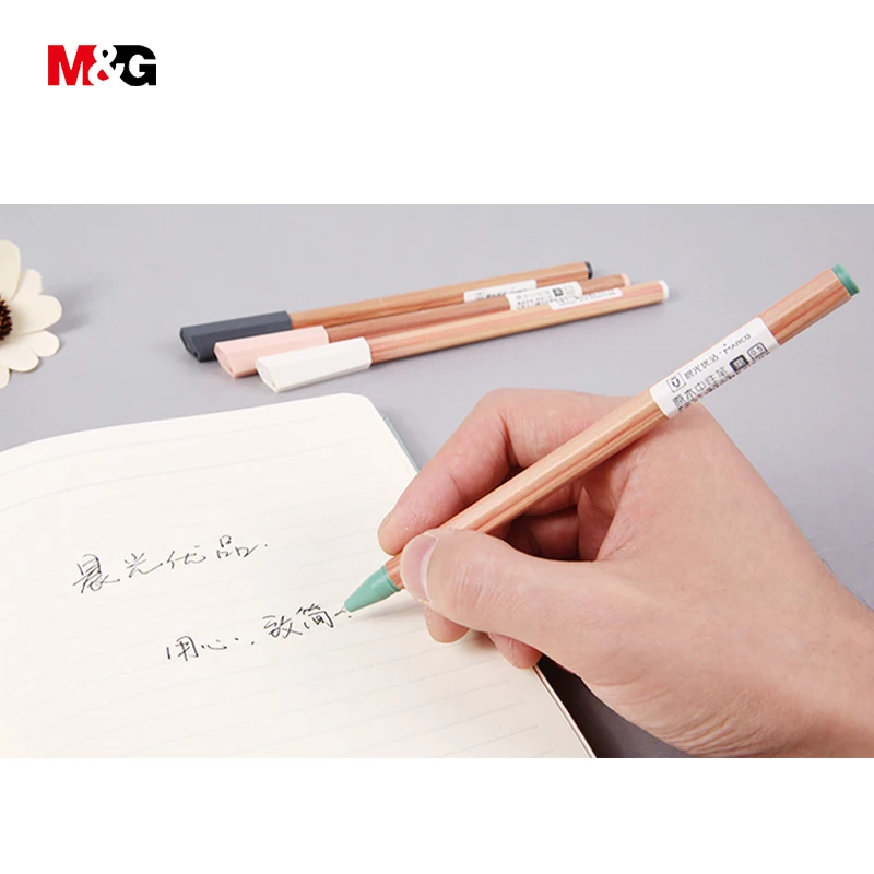 M & G 3 цветные черные голубые чернила высокое качество деревянная гелевая ручка