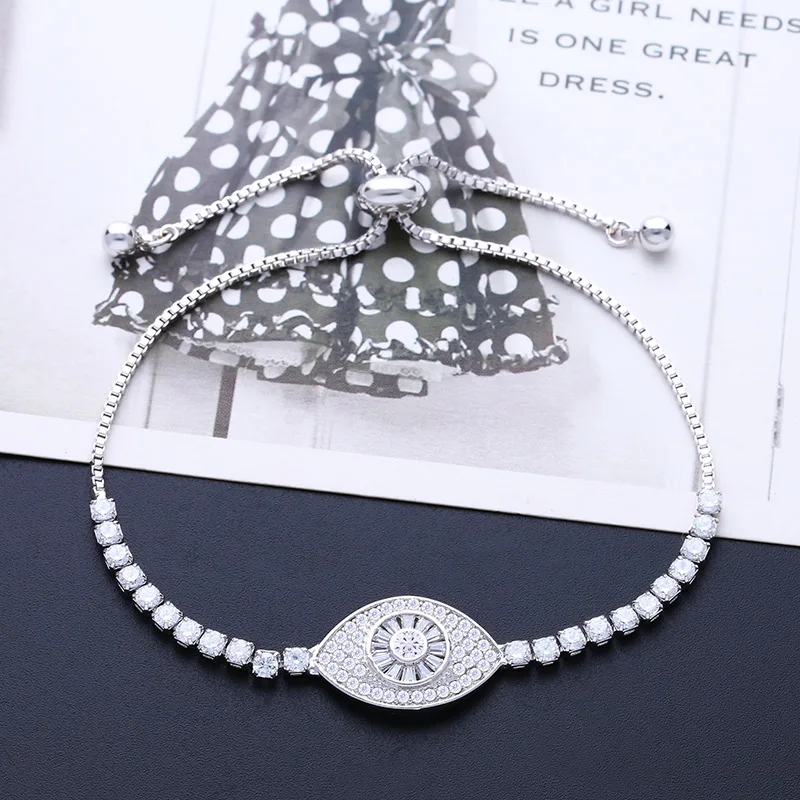 Классический голубой сглаза микро проложить CZ браслет с шармом бар слайдер